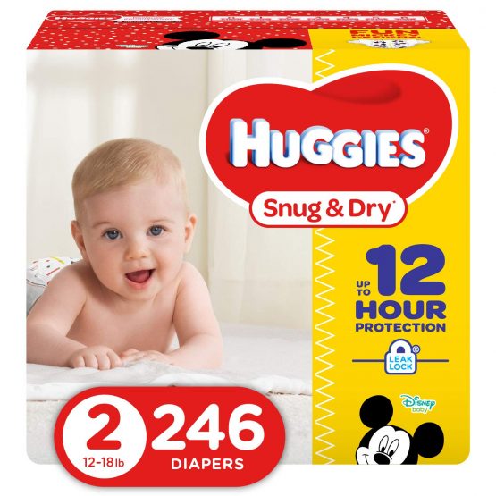 HUGGIES Snug & Dry Baby Diapers, Size 2 (fits 12-18 lbs.), 246 Count, ECONOMY PLUS (Packaging May Vary)