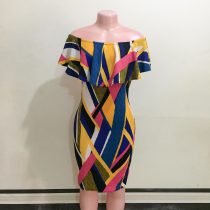 Colour Print Off-Shoulder Dress (Size 8&10)