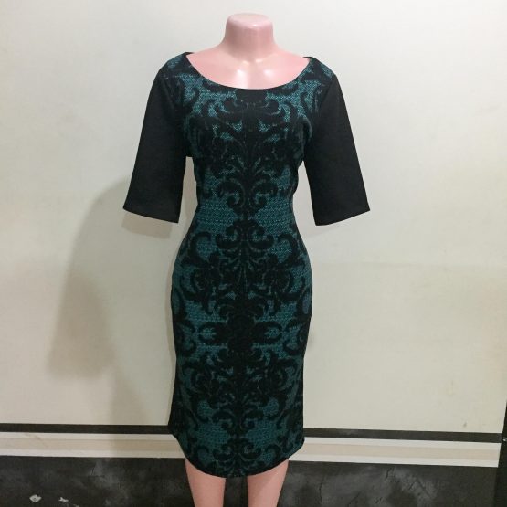 Black Official Dress with Blue Colour Print (Size 8)