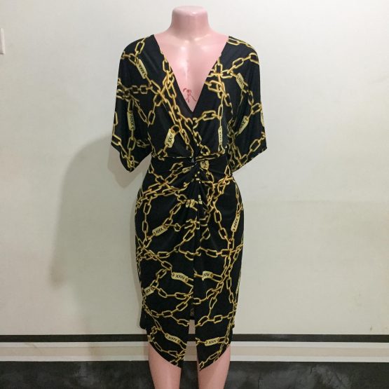 Black & Gold Colour Print Dress (Size 14-16)