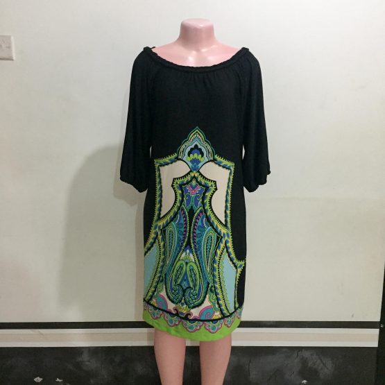 Black Dashiki Colour Print Dress (Size 10)