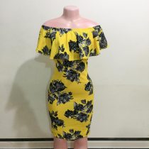 Ladies Yellow Off-Shoulder Colour Print Dress (Size 8&10)