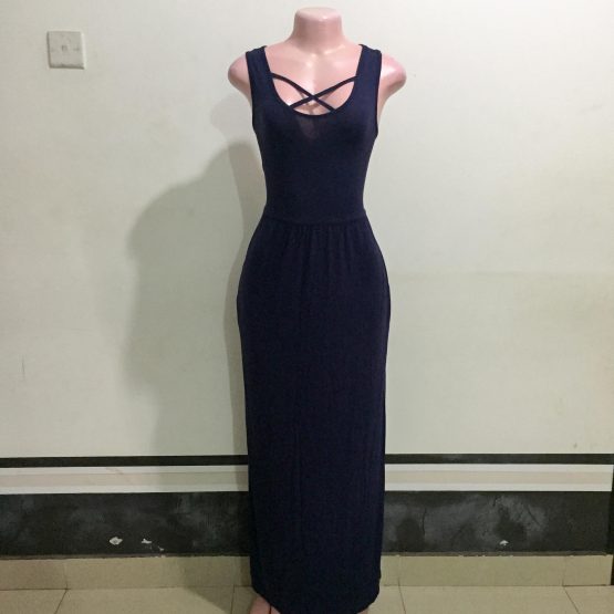 Ladies Blue-Black Maxi Dress with Side Pocket (Size 16-18)