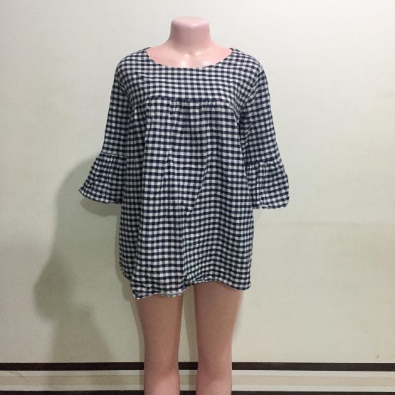 Blue & White Checked Top (Size 14)