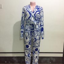 Blue & White Colour Print Jumpsuit (Size 12-14)