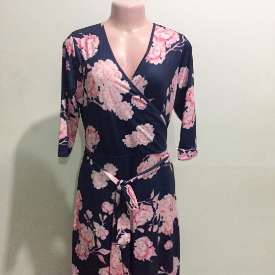 Blue-Black & Pink Floral Dress (Size 12-16)