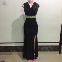 Bejeweled Black Evening Gown with Lace (Size 8)